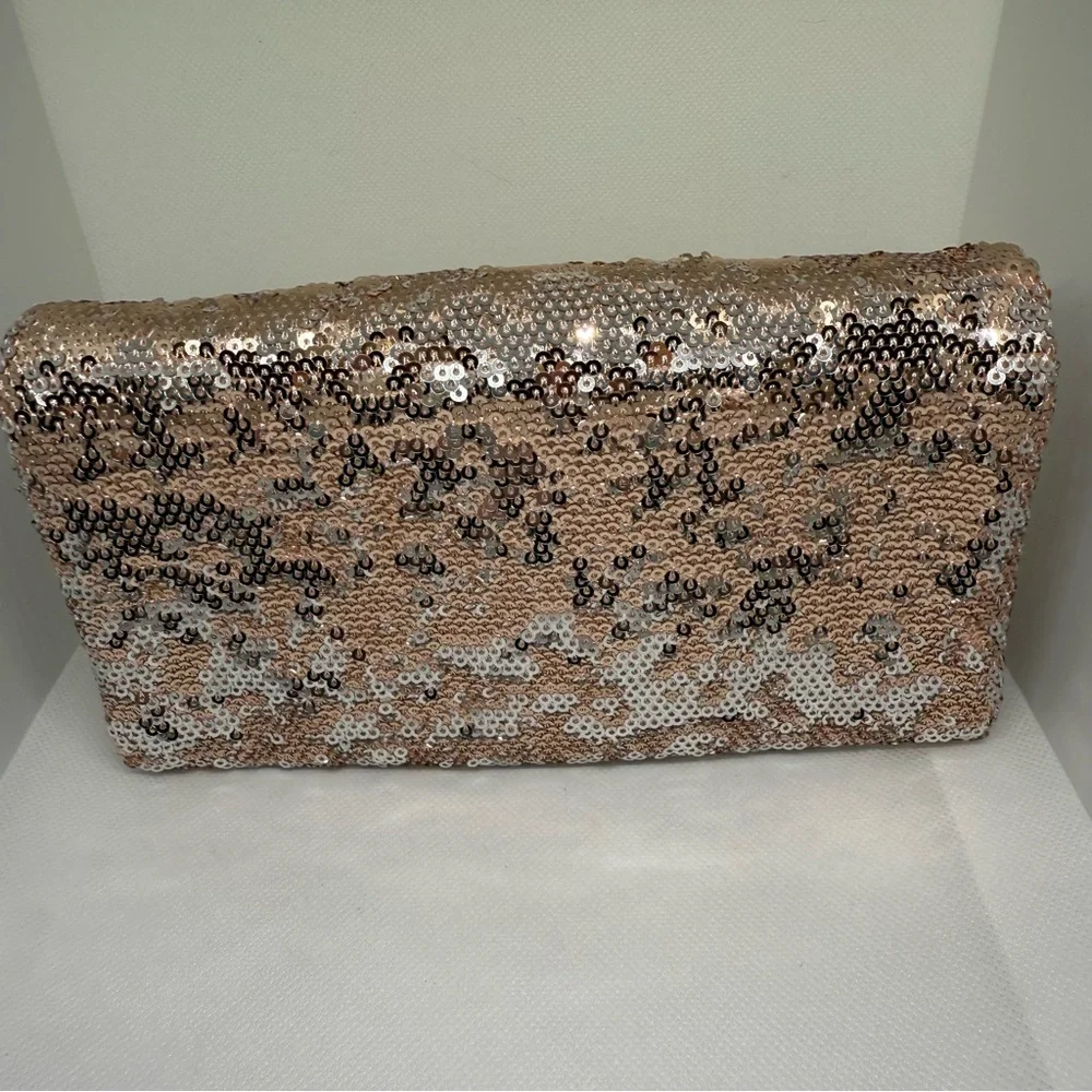 NWT Mossimo rose gold all sequin clutch bag purse glam new